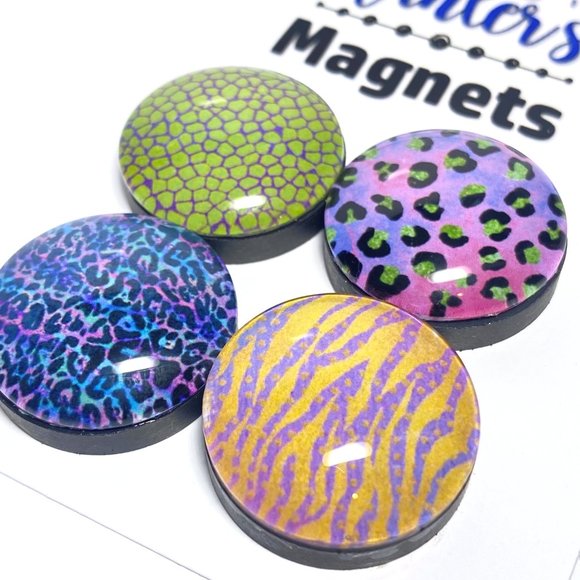 Set of 4 Colorful Animal Prints 2 Magnets - Refrigerator Kitchen Whiteboard - Picture 2 of 3